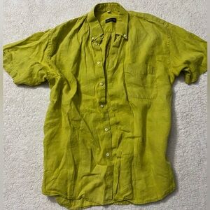 Unisex Green Casual Button Up Shirt with Hand embroidery on back collared unique